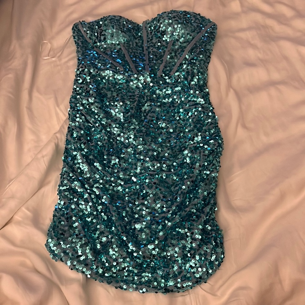 Hello Molly blue sequined dress. Size small, brand new never worn.